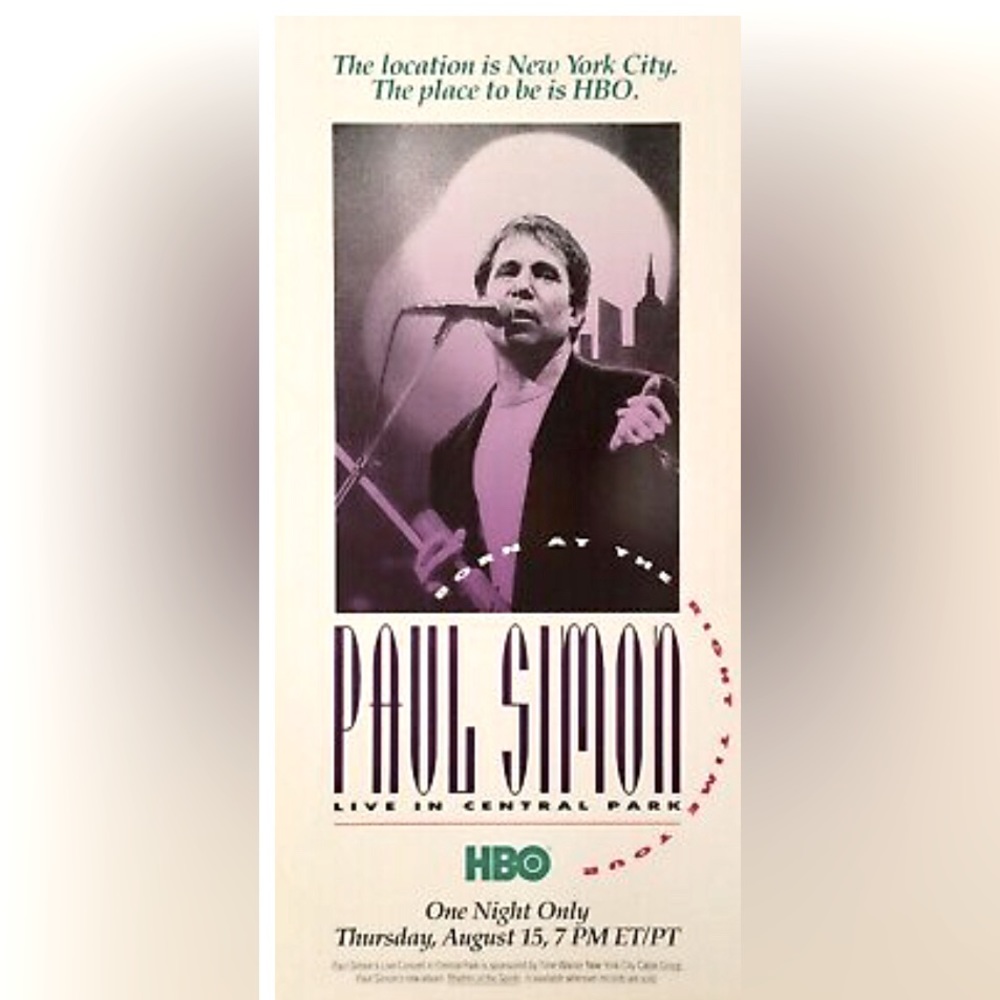 VINTAGE PAUL SIMON LIVE IN CENTRAL PARK 1991 HBO ORIGINAL PROMO POSTER